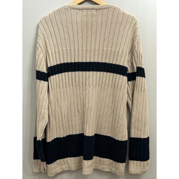 Vintage 90s Structure V-Neck Ribbed Sweater Striped Preppy Minimalist XL - Picture 5 of 5